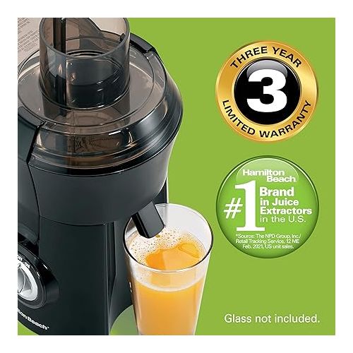  Hamilton Beach Juicer Machine, Big Mouth Large 3” Feed Chute for Whole Fruits and Vegetables, Easy to Clean, Centrifugal Extractor, BPA Free, 800W Motor, Black