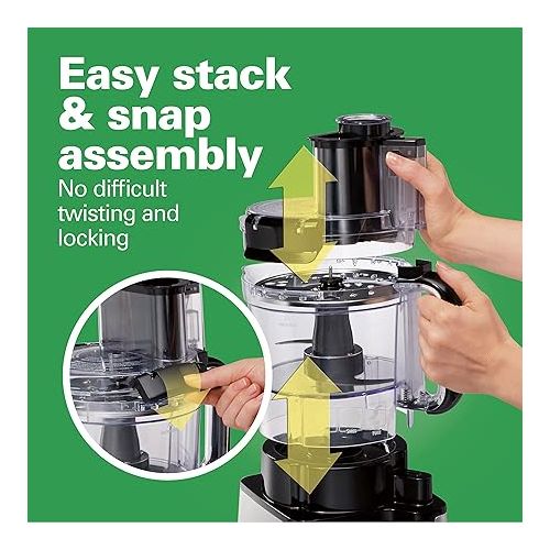  Hamilton Beach Stack & Snap Food Processor and Vegetable Chopper, BPA Free, Stainless Steel Blades, 12 Cup Bowl, 2-Speed 450 Watt Motor, Black (70725A)