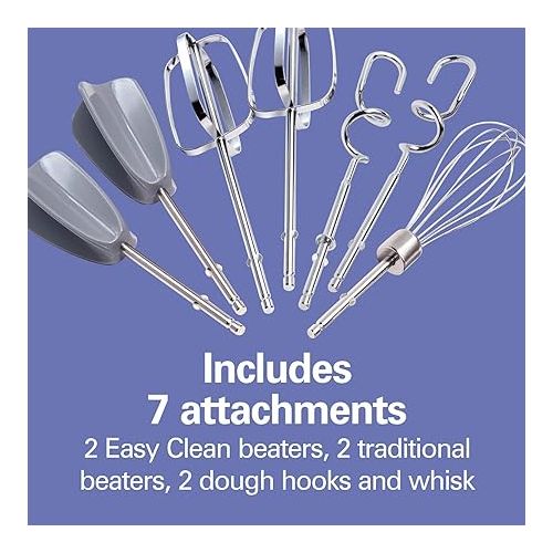  Hamilton Beach 6-Speed Electric Hand Mixer with Whisk, Dough Hooks and Easy Clean Beaters, Snap-On Storage Case, White