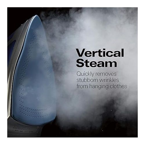  Hamilton Beach Steam Iron & Vertical Steamer for Clothes with Scratch-Resistant Durathon Soleplate, 3-Way Auto Shutoff, Anti-Drip, 8' Retractable Cord, 1500 Watts, Blue