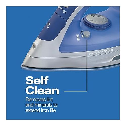  Hamilton Beach Steam Iron & Vertical Steamer for Clothes with Scratch-Resistant Durathon Soleplate, 3-Way Auto Shutoff, Anti-Drip, 8' Retractable Cord, 1500 Watts, Blue