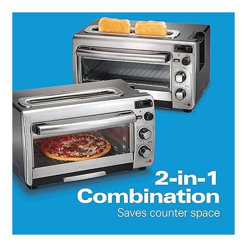  Hamilton Beach 2-in-1 Countertop Toaster Oven and Long Slot 2 Slice Toaster, 60 Minute Timer and Automatic Shut Off, Shade Selector, Stainless Steel (31156)