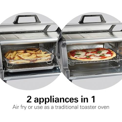  Hamilton Beach Toaster Oven Air Fryer Combo with Large Capacity, Fits 6 Slices or 12” Pizza, 4 Cooking Functions for Convection, Bake, Broil, Roll-Top Door, Easy Reach Sure-Crisp, Stainless Steel