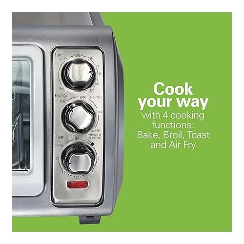  Hamilton Beach Toaster Oven Air Fryer Combo with Large Capacity, Fits 6 Slices or 12” Pizza, 4 Cooking Functions for Convection, Bake, Broil, Roll-Top Door, Easy Reach Sure-Crisp, Stainless Steel