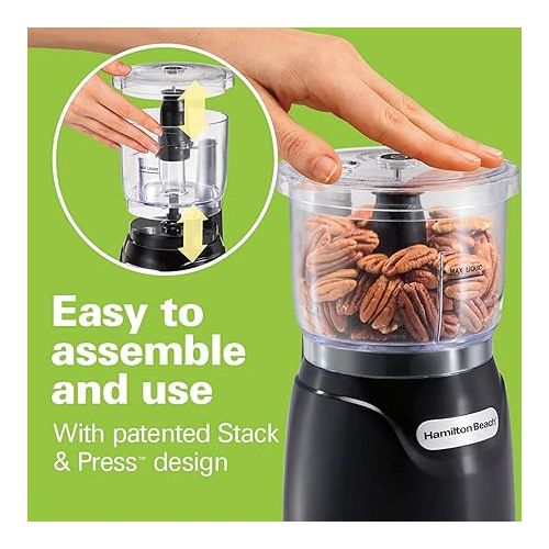  Hamilton Beach Electric Vegetable Chopper & Mini Food Processor, 3-Cup, 350 Watts, for Dicing, Mincing, and Puree, Black (72850)