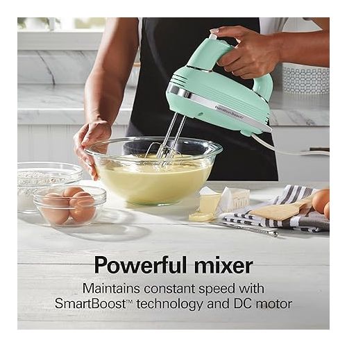  Hamilton Beach Vintage-Style 5-Speed Electric Hand Mixer, Powerful 1.3 Amp DC Motor for Effortless Mixing & Consistent Speed in Thick Ingredients, Slow Start, Beaters and Whisk, Green (62601)