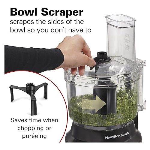  Hamilton Beach Food Processor & Vegetable Chopper for Slicing, Shredding, Mincing, and Puree, 10 Cups + Easy Clean Bowl Scraper, Black and Stainless Steel (70730)