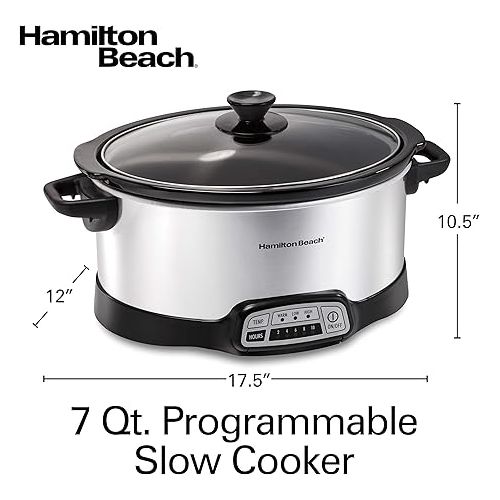  Hamilton Beach Programmable Slow Cooker with Flexible Easy Programming, 5 Cooking Times, Dishwasher-Safe Crock, Lid, 7 Quart, Silver