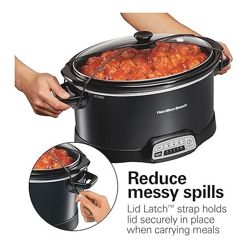  Hamilton Beach Portable 7 Quart Programmable Slow Cooker with Three Temperature Settings, Lid Latch Strap for Easy Travel, Dishwasher Safe Crock, Black (33474G)