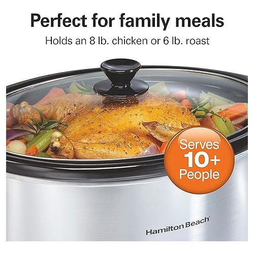  Hamilton Beach 8 Quart Programmable Slow Cooker with Three Temperature Settings, Dishwasher Safe Crock and Lid, Silver (33480)