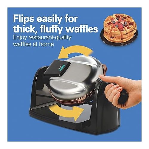  Hamilton Beach 26031 Belgian Waffle Maker with Removable Nonstick Plates, Single Flip, Ceramic Grids, Black