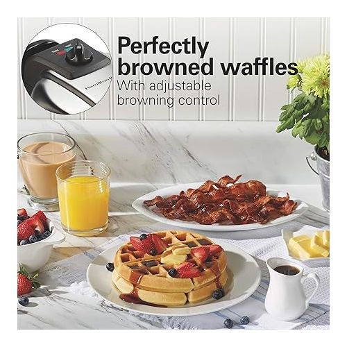  Hamilton Beach 26031 Belgian Waffle Maker with Removable Nonstick Plates, Single Flip, Ceramic Grids, Black