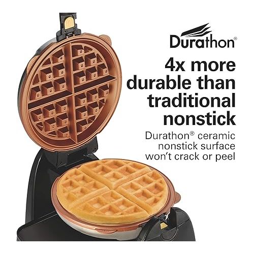  Hamilton Beach 26031 Belgian Waffle Maker with Removable Nonstick Plates, Single Flip, Ceramic Grids, Black