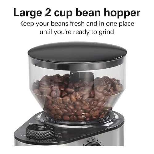  Hamilton Beach Electric Burr Coffee Grinder with Large 16oz Hopper & 18 Settings For 2-14 Cups, Stainless Steel (80385)