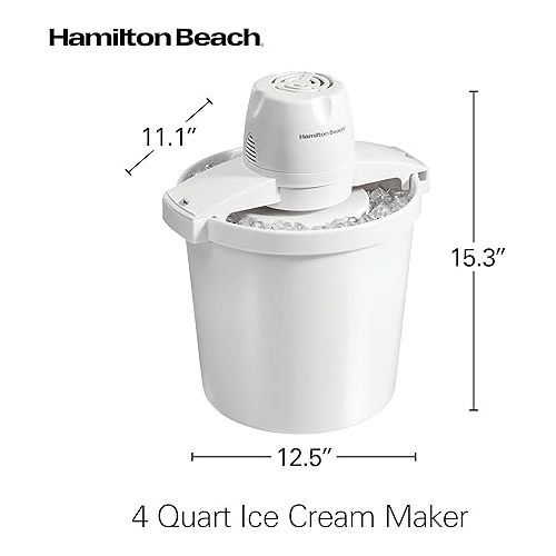  Hamilton Beach Electric Automatic Ice Cream Maker & Frozen Yogurt Machine, Makes Custard, Sorbet, Gelato and Sherbet, 4 Quart, White