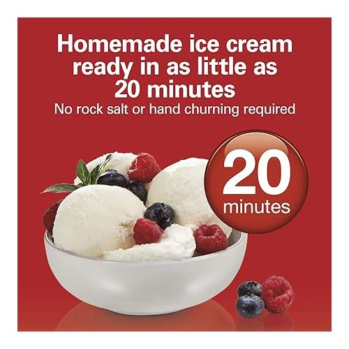  Hamilton Beach Electric Automatic Ice Cream Maker, Frozen Yogurt, Sorbet, Custard 1.5 Quart, White (68880)