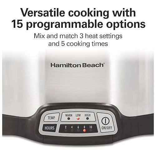  Hamilton Beach Programmable Slow Cooker with Flexible Easy Programming, 5 Cooking Times, Dishwasher-Safe Crock, Lid, 4 Quart, Silver