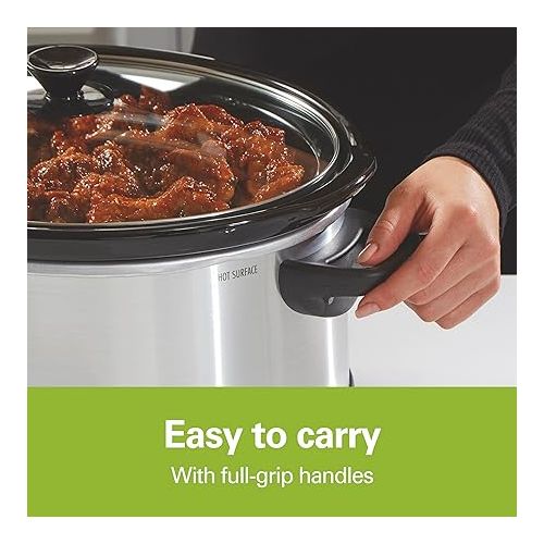  Hamilton Beach Programmable Slow Cooker with Flexible Easy Programming, 5 Cooking Times, Dishwasher-Safe Crock, Lid, 4 Quart, Silver