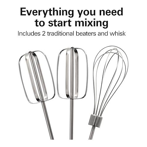  Hamilton Beach 6-Speed Electric Hand Mixer with Whisk, Traditional Beaters, Snap-On Storage Case, 250 Watts, White