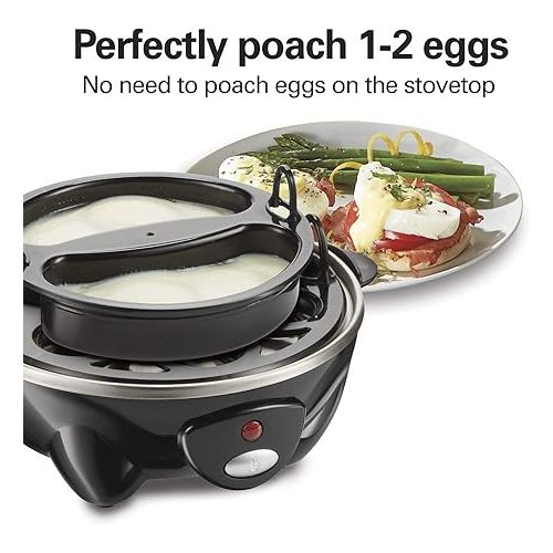  Hamilton Beach 3-in-1 Electric Egg Cooker for Hard Boiled Eggs, Poacher, Omelet Maker & Vegetable Steamer, Holds 14, Black (25508)