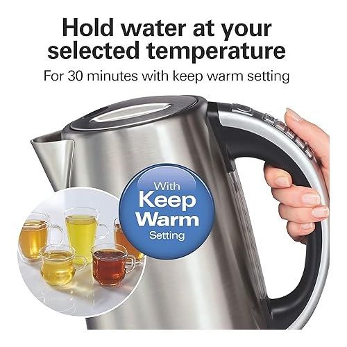  Hamilton Beach Temperature Control Electric Tea Kettle, Water Boiler & Heater, 1.7 Liter, Fast Boiling 1500 Watts, BPA Free, Cordless, Auto-Shutoff and Boil-Dry Protection, Stainless Steel (41020R)