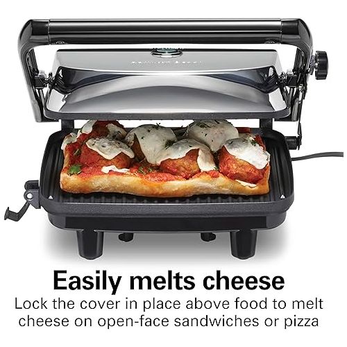 Hamilton Beach Panini Press Sandwich Maker & Electric Indoor Grill with Locking Lid, Opens 180 Degrees for any Thickness for Quesadillas, Burgers & More, Nonstick 8