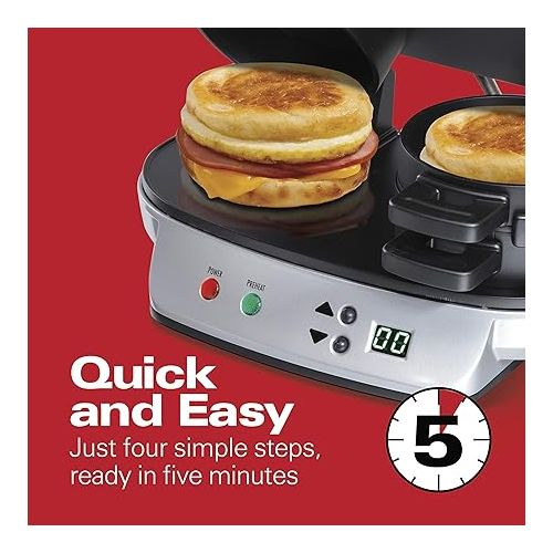  Hamilton Beach Dual Breakfast Sandwich Maker with Timer, Silver (25490A)