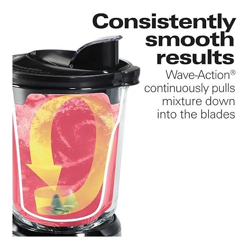  Hamilton Beach Wave Crusher Blender For Shakes and Smoothies With 40 Oz Glass Jar and 14 Functions, Ice Sabre Blades & 700 Watts for Consistently Smooth Results, Black + Stainless Steel (54221)