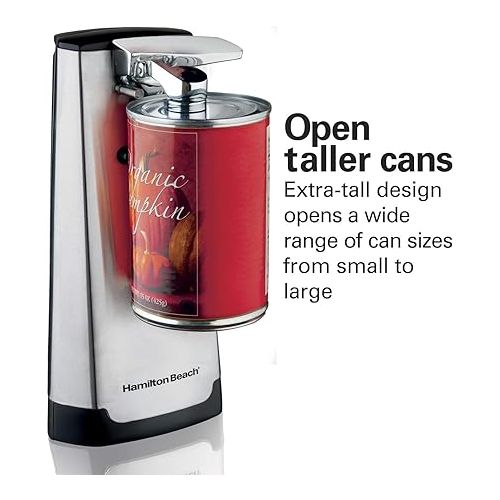  Hamilton Beach Electric Automatic Can Opener with Easy-Clean Detachable Cutting Lever, Cord Storage, Knife Sharpener, Brushed Stainless Steel