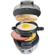 Hamilton Beach Breakfast Sandwich Maker with Egg Cooker Ring, Customize Ingredients, Perfect for English Muffins, Croissants, Mini Waffles, Perfect White Elephant Gifts, Silver (25475)