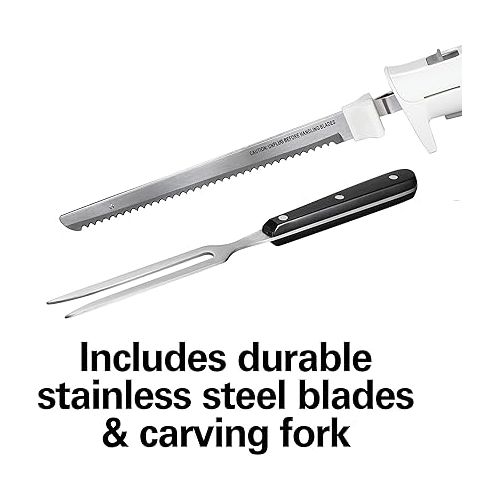  Hamilton Beach Electric Knife Set for Carving Meats, Poultry, Bread, Crafting Foam & More, Reciprocating Serrated Stainless Steel Blades, Ergonomic Design Storage Case + Fork Included, 5 Foot Cord