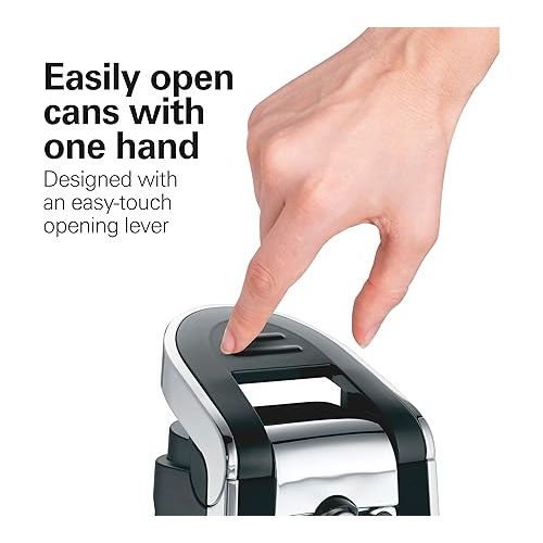  Hamilton Beach Smooth Edge Electric Automatic Can Opener for Kitchen with Easy Push Down Lever, Extra Tall, Includes Stainless Steel Scissors, Black and Chrome (76607)