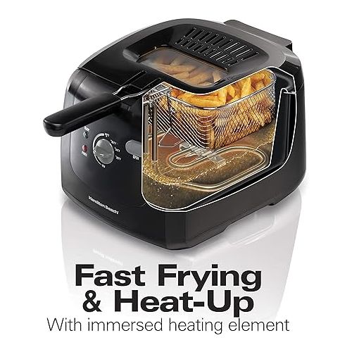  Hamilton Beach Electric Deep Fryer, Cool Touch Sides Easy to Clean Nonstick Basket, 8 Cups / 2 Liters Oil Capacity, Black