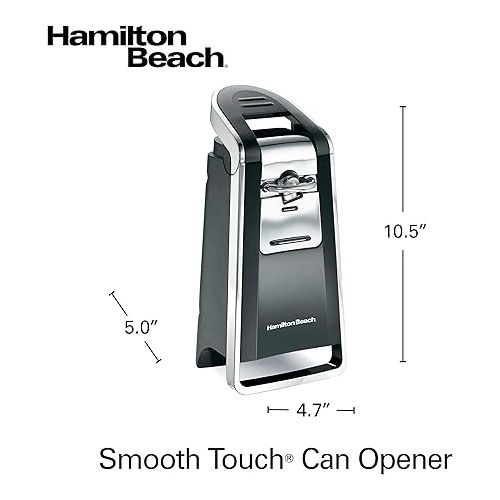  Hamilton Beach (76606ZA) Smooth Touch Electric Automatic Can Opener with Easy Push Down Lever, Opens All Standard-Size and Pop-Top Cans, Extra Tall, Plastic/Metal, Black and Chrome