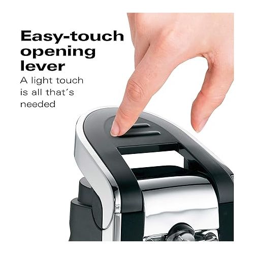  Hamilton Beach (76606ZA) Smooth Touch Electric Automatic Can Opener with Easy Push Down Lever, Opens All Standard-Size and Pop-Top Cans, Extra Tall, Plastic/Metal, Black and Chrome