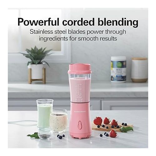  Hamilton Beach Portable Blender for Shakes and Smoothies with 14 Oz BPA Free Travel Cup and Lid, Durable Stainless Steel Blades for Powerful Blending Performance, Coral (51171)