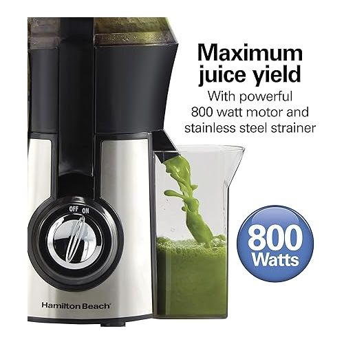  Hamilton Beach Juicer Machine, Big Mouth Large 3” Feed Chute for Whole Fruits and Vegetables, Easy to Clean, Centrifugal Extractor, BPA Free, 800W Motor, Silver