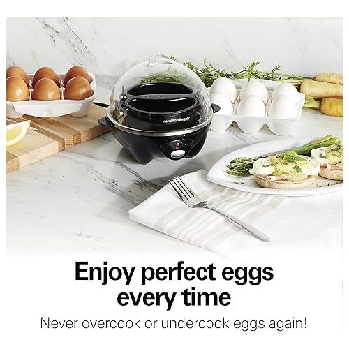  Hamilton Beach 3-in-1 Electric Egg Cooker for Hard Boiled Eggs, Poacher, Omelet Maker & Vegetable Steamer, Holds 7, Black (25507)