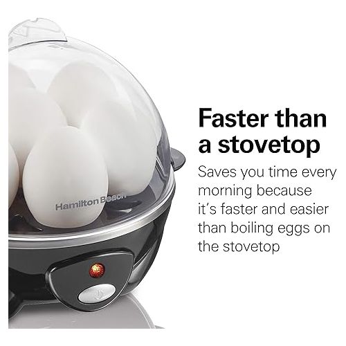  Hamilton Beach 3-in-1 Electric Egg Cooker for Hard Boiled Eggs, Poacher, Omelet Maker & Vegetable Steamer, Holds 7, Black (25507)