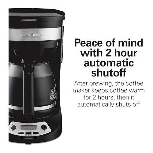  Hamilton Beach 12 Cup Programmable Drip Coffee Maker with 3 Brew Options, Glass Carafe, Auto Pause and Pour, Black with Stainless Accents (46299)