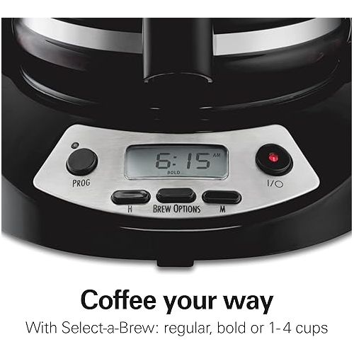  Hamilton Beach 12 Cup Programmable Drip Coffee Maker with 3 Brew Options, Glass Carafe, Auto Pause and Pour, Black with Stainless Accents (46299)