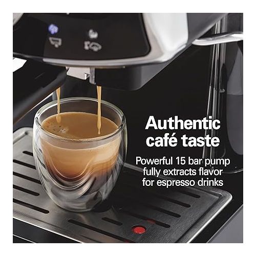  Hamilton Beach Slide & Lock Espresso Machine With Milk Frother Steam Wand For Cappuccino & Latte, 15 Bar Pump and Two Spouts, Removable Reservoir, Compact, Retro Design, Black (40730)