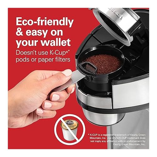  Hamilton Beach The Scoop Single Serve Coffee Maker & Fast Grounds Brewer, Brews in Minutes, 8-14oz. Cups, Stainless Steel