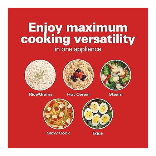  Hamilton Beach Digital Programmable Rice Cooker & Food Steamer, with Slow Hard-Boiled Egg Functions, Egg/Steam Tray, Small & Compact, 6 Cups Cooked (3 Uncooked), Stainless Steel (37524)