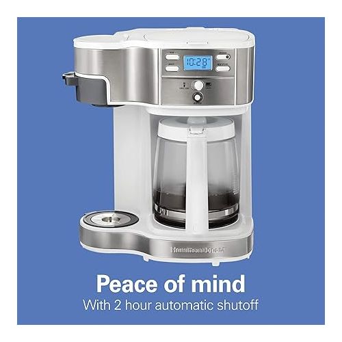  Hamilton Beach 49933 2-Way 12 Cup Programmable Drip Coffee Maker & Single Serve Machine, Glass Carafe, Auto Pause and Pour, White
