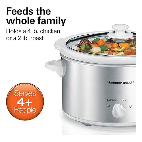  Hamilton Beach 4-Quart Slow Cooker with 3 Cooking Settings, Dishwasher-Safe Stoneware Crock & Glass Lid, Stainless Steel (33140G)