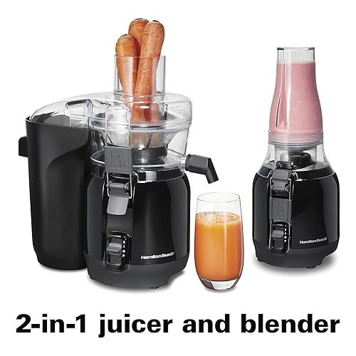  Hamilton Beach Juice & Blend 2-in-1 Juicer Machine and 20 oz. Blender, Big Mouth Large 3” Feed Chute for Whole Fruits and Vegetables, Easy to Clean, Centrifugal Extractor, 800W Motor, Black (67970)