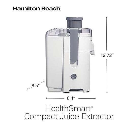  Hamilton Beach HealthSmart Juicer Machine, Compact Centrifugal Extractor, 2.4” Feed Chute for Fruits and Vegetables, Easy to Clean, BPA Free, 400W, White (67501)