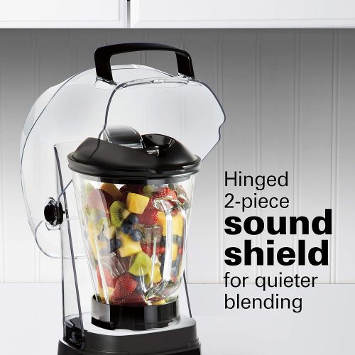  Hamilton Beach 53603 SoundShield Blender, 950 Watts, 3-Speed, with Pulse, Blends Food and Drinks, Stainless Steel Blades, 52 oz. Glass Jar and Blend-In Travel Jar, BPA-Free