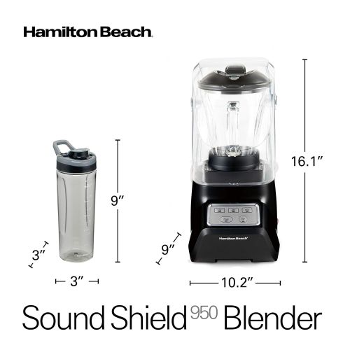  Hamilton Beach 53603 SoundShield Blender, 950 Watts, 3-Speed, with Pulse, Blends Food and Drinks, Stainless Steel Blades, 52 oz. Glass Jar and Blend-In Travel Jar, BPA-Free